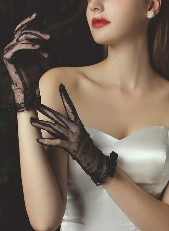 QRBTSCL Short Black Lace Gloves Tea Party Gloves Costumes Glove for Wedding Dinner Party - Image 3